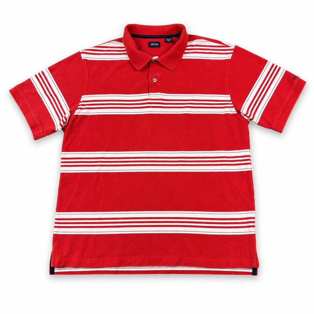 IZOD Golf Polo Shirt Mens XL Red White Striped 100% Cotton Short Sleeve Classic